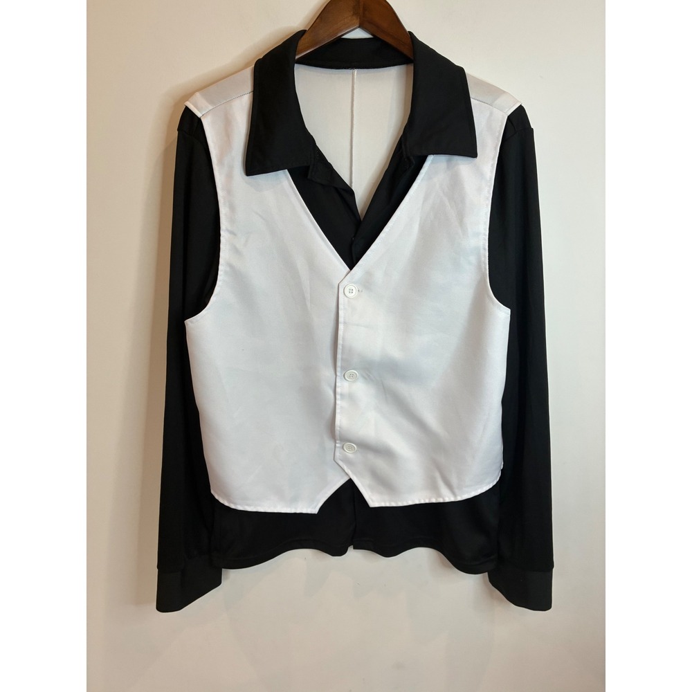 Black and White Tuxedo Vest Costume Top Long Sleeve Formal Style Shirt